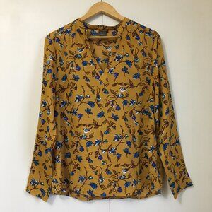 ICHI X Ella Mustard Yellow Floral Popover Blouse Large